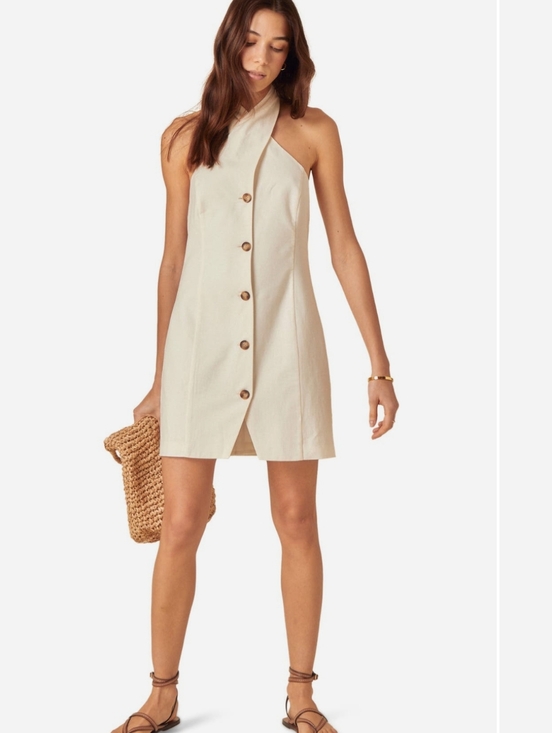 Nobody's Child Gio Organic And Cotton Sleeveless Halter Button-Front Cream Dress - Picture 5 of 9